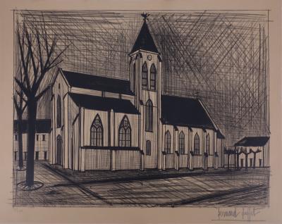Bernard BUFFET : L’Eglise - Lithographie originale Signée 2