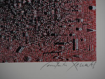Constantin XENAKIS : Circuits rouges - Sérigraphie originale Signée 2