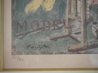Léonard FOUJITA : Peintre et Modèle - Bois gravé original Signé 2