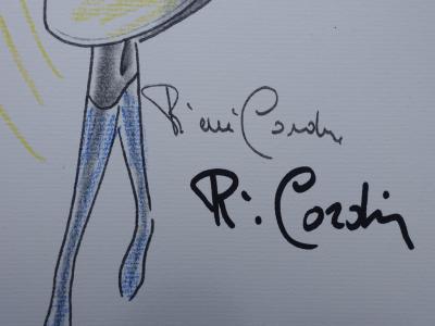 Pierre CARDIN - Tunique flottante et bottes hautes - Illustration de mode signée et réhaussé au Pastel - Collection automne/hiver 1987-1988 2