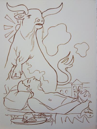 Jean COCTEAU : Toréador rêvant du taureau - Lithographie signée, 1965 2