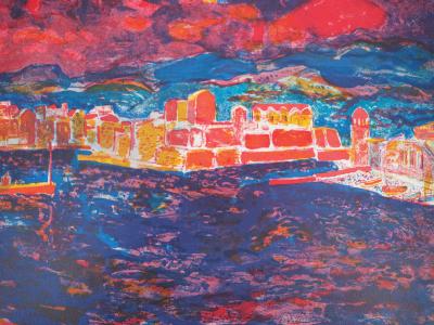 Garcia FONS - Soleil couchant sur le port de Collioure, Lithographie originale signée 2