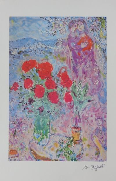 Marc CHAGALL (d’après) : Le bouquet rouge - Lithographie numérotée/signée #2000ex