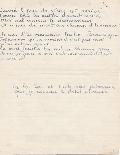 Georges BRASSENS - chanson autographe La Mauvaise Herbe 2