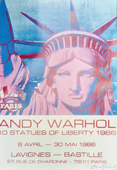 Andy Warhol - 10 statues of Liberty, 1986, Affiche signée à la main