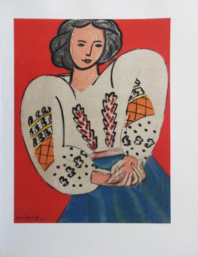 Henri MATISSE (d’après) : Femme sur fond rouge - Lithographie Signée 2