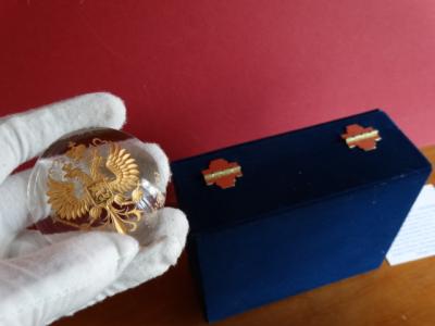 Imperial Romanov letter paperweight - Fabergé - rare original - Crystal, hand engraved-24k gold finished 2