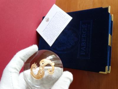 Imperial Romanov letter paperweight - Fabergé - rare original - Crystal, hand engraved-24k gold finished 2