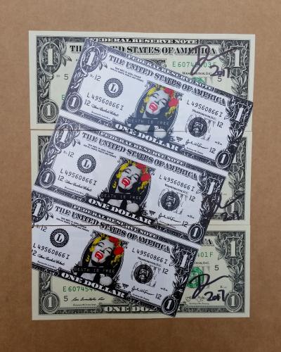Death NYC - Dollars Babe, 2017, collage sur billets de banque 2