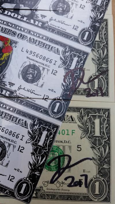 Death NYC - Dollars Babe, 2017, collage sur billets de banque 2