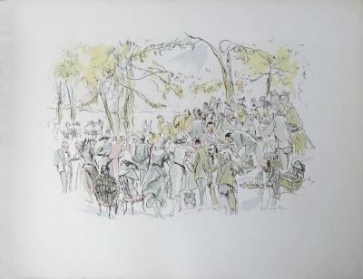 Tsuguharu FOUJITA - Garden Party, 1952, Lithographie signée