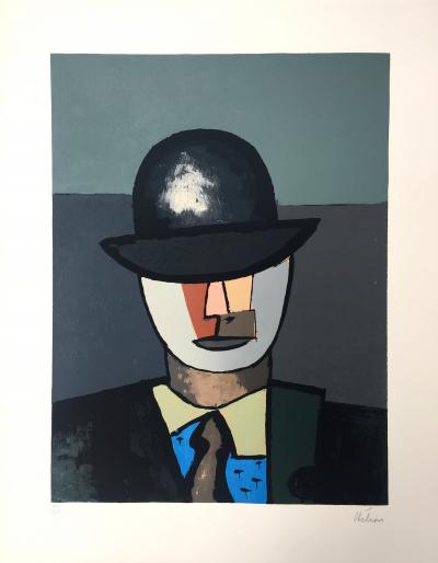 Jean HELION - Portrait d’homme au chapeau melon, 1960 - Lithographie signée au crayon