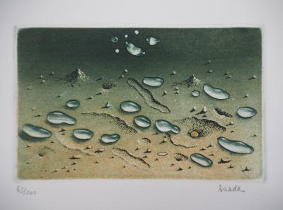 Hiroshi ASADA : Zen, Gouttes d’eau sur le sable - Gravure Originale Signée