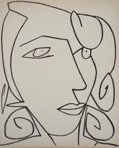 Françoise GILOT : Portrait de femme rêveuse, 1951 - Lithographie originale