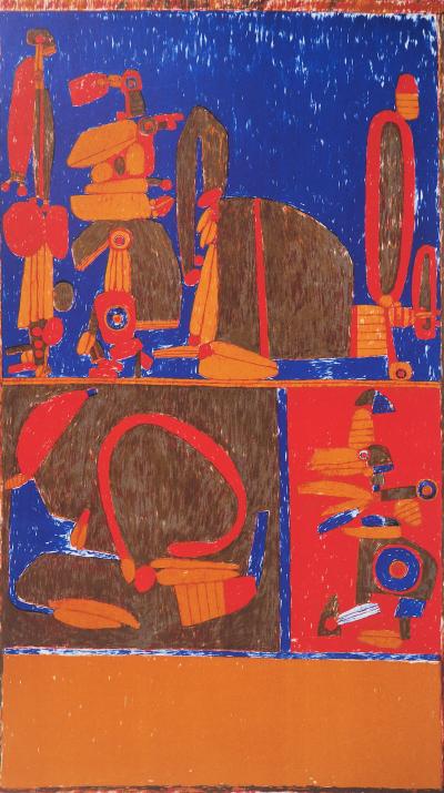 Pierre COURTIN : Composition bleue et rouge, 1970 - Lithographie