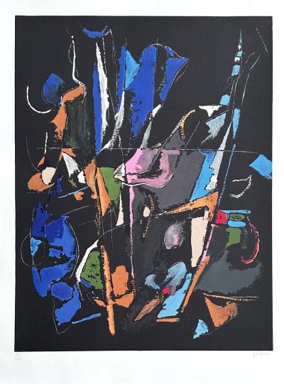 André LANSKOY - Composition abstraite au fond noir, 1968 - Lithographie originale signée et numérotée