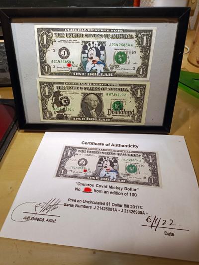 Cudro 2 Dollars Jeff Gillette Omicron Mickey C0vid Edit Limited et 1 Banksy