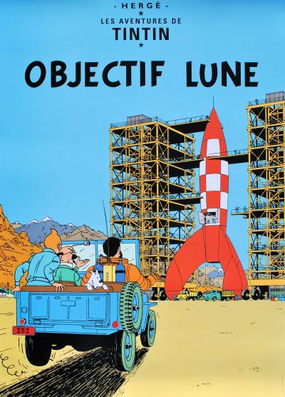 HERGE : Objectif Lune, AFFICHE Originale, édition officielle (Musée Tintin)