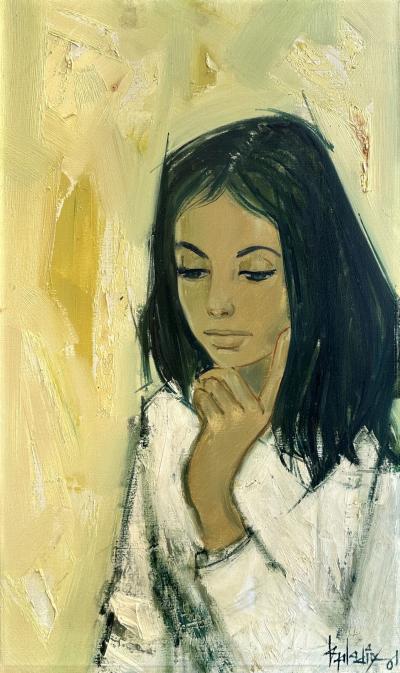 Jean-Baptiste Valadié - Portrait de jeune femme, 1961 - Huile sur toile signée