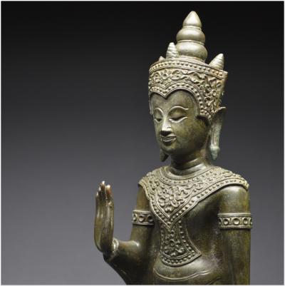 Thaïlande, XIXème siècle, Bouddha en bronze en position Abhaya-mudra