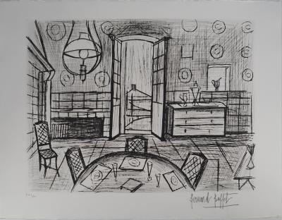 Bernard BUFFET : La Baume, la salle à manger, Gravure originale signée