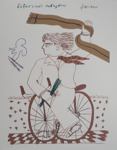 Alekos FASSIANOS : Homme élégant à vélo, Lithographie signée