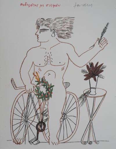 Alekos FASSIANOS : Cycliste à l’épi de blé, Lithographie signée