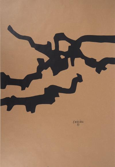 Eduardo CHILLIDA : Abstraction aux lignes noires, Lithographie signée
