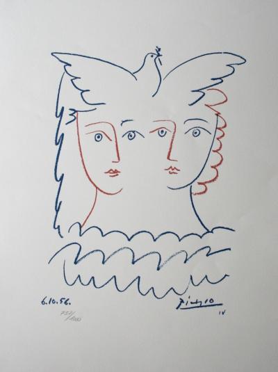 Pablo PICASSO (d’après) -  Lithographie intitulée 2 femmes à la colombe 2